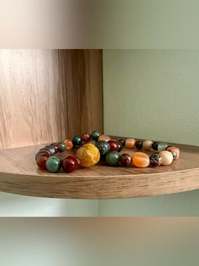 Multicolor Beaded Gemstone Stretch Bracelet Duo with Fun Charms